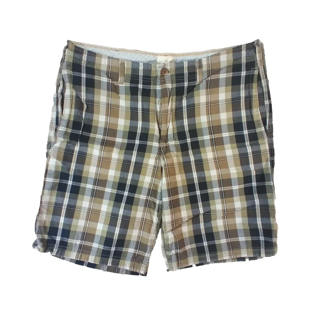 Gap Bermuda shorts men's 38 x 10 blue plaid lightweight cotton